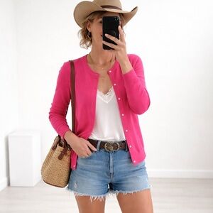 Calvin Klein Women's XL Pink Cardigan 100% Cotton Gold Buttons Long-Sleeve Shirt